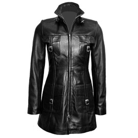 Olly And Ally Ladies Black Leather Steampunk Style Trench Coat