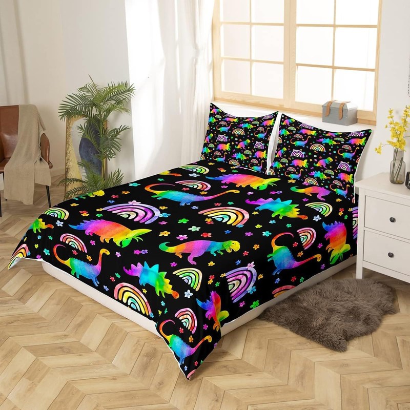 Tabeskly Kids Boy Dinosaur Rainbow Soft Zipper Bed Bedding Duvet