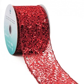 CT CRAFT LLC Sparkling Glitter Mesh Wired Ribbon 2.5" x 10 Yards Red for Christmas Home Decor Bow Gift Wrapping DIY Crafts Wreath