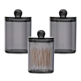 Pack of 3 Cotton Pad Holders, Black Cotton Buds Holder, Cosmetic Organiser, Durable Black Transparent Acrylic Cotton Buds, Storage Box with Lid for Living Room, Bedroom, Bathroom