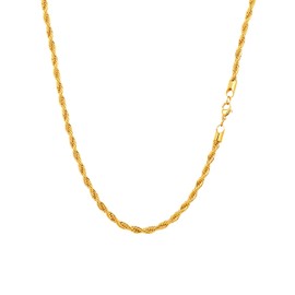 FaithHeart Men Wheat Rope Chain Gold Stainless Steel 3mm Strong Twisted Chain Necklace for Husband 22 Inches