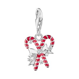 THOMAS SABO Women's Candy Cane Charm Silver Recycled 925 Silver, Cold Enamel 2197-041-7, Sterling Silver, Cubic Zirconia