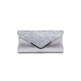 CORIOS Women's Clutch Bag Envelope Evening Bag Sequin Handbag Glitter Wedding Bridal Purse Shiny Shoulder Bag Elegant Shoulder Bag for Wedding Prom Banquet Party, silver, Shiny