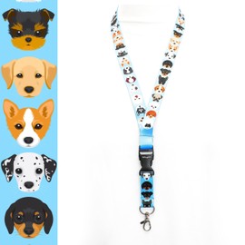 ROLSELEY Lanyard Neck Strap 20 DOGS/PUPPIES Pattern With Metal Lobster Claw Clip And Safety Breakaway for ID and Passes for Everyday Use at Office, School, Events