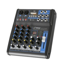 Pyle Professional Audio Mixer Sound Board Console System Interface 4 Channel Digital USB Bluetooth MP3 Computer Input 48V Phantom Power Stereo DJ Studio Streaming FX 16-Bit DSP processor-PMXU43BT