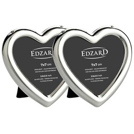 EDZARD Mini-Bilderrahmen 2er Set Herz für Foto 7 x 7 cm, edel versilbert, anlaufgeschützt, mit Samtrücken, Fotorahmen zum Stellen