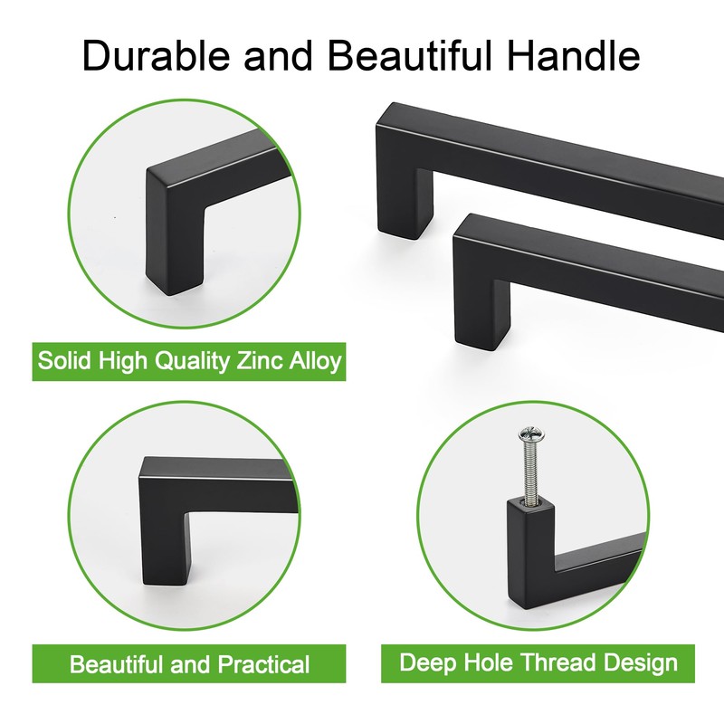 TUNNY 10 Pack Square Solid Cabinet Handles-3.8"/96mm Screw Spacing Matte