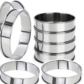 Hysgscwd 8Pcs English Muffin Rings, 2 Sizes Double Rolled Tart Rings, Crumpet Rings, Stainless Steel Muffin Rings, Round Muffin Tart Ring, NonStick Metal Egg Ring Mold for Kitchen Home Cooking Baking