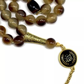Big Prayer Beads Tesbih Tasbih Misbaha (Brown Resin 12 mm 33 Beads & Allah)