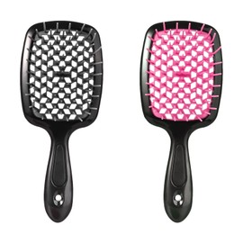 2pcs Vented Detangling Hair Brushes for Unbrush, Detangler Brush for Curly Hair Practical Detangle Hair Comb Anti-static Detangling Brush for Wet Dry Natural Thick Hair(Black, Rose Red)