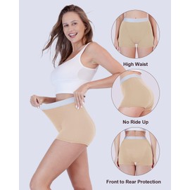 TIICHOO Period Shorts for Women High Waisted Period Underwear Heavy Flow Period Panties Leak Proof Underwear 1 Pack(XX-Large, Beige)