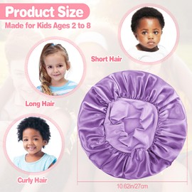 PIEMEET 3PCS Kids Bonnets for Girls, Satin Baby Bonnet for Sleeping, Soft Wide Band Silk Bonnet for Kid, Breathable Kids Satin Bonnets Child Sleep Cap for Toddler Teens Natural Hair(Purple,Pink,Black)