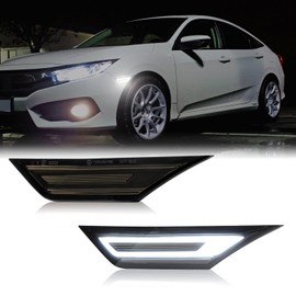 Mynoway LED Side Marker Lights Replacement for 2016-2021 Civic (10th Gen) Coupe/Hatchback/Sedan, 2PCS Front Side Position Fender Driving Lamp, Smoked Lens