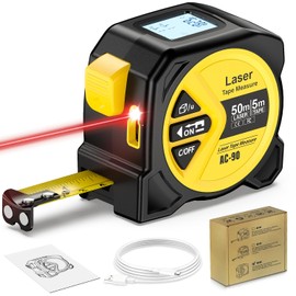 FNITAER Laser Rangefinder 50 m, 2-in-1 with 5 m Steel Tape Measure, Digital Distance Meter for Length, Area, Volume & Pythagoras, LCD Display, Magnetic End Hook, USB-C Charging Function