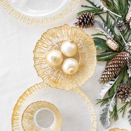 Vietri Rufolo Glass Gold Large Deep Bowl, Italian Glass Dinner Party Serveware Dish