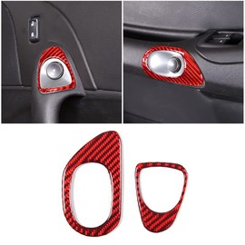 PIUGILH 2PCS Carbon Fiber Car Inner Door Switch Button Frame Decorative Stickers Compatible with Corvette C6 Z06 ZR1 2005-2013 Interior Accessories (Red)