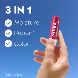 NIVEA Cherry Lip Care, Tinted Lip Balm with Shea Butter, Nourishing Oils and Vitamin C & E, 3-in-1 Moisture, Repair (for Dry Lips) and Color, 0.17 Oz Stick (Pack of 6)