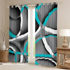 Retro Circle Geometry Curtains,Blue Gray Black Window Curtains for Boys Girls Teens,Stripe Line Art Window Treatment Curtains Home Decor,Geometric Modern Window Drapes for Living Room Bedroom,52Wx84L