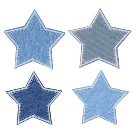 Mabor 4PCS Star Patches for Jeans – Iron On Denim Blue Embroidered Fabric Patches for Clothing, Jackets, Hats, Bags – DIY Repair & Decorative Appliques (2 Sizes)