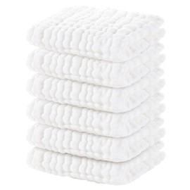 Yoofoss Muslin Washcloths 100% Cotton Face Towels 6 Packs Wash Cloths set 12x12in Soft and Absorbent:_White_10