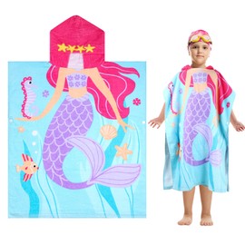 FLYISH DIRECT Children's Bath Poncho 100% Cotton Children's Towel Poncho Children's Bath Towel with Hood Beach Towels for Boys and Girls 70 x 60 cm