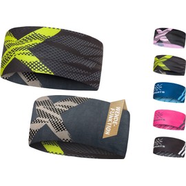 Reversible Sports Headband, Lightweight Elastic Quick Dry Headband Earmuffs Sweatband Hair Band Headband Hiking Running Bike Skiing Under Helmet (1, NeonX)