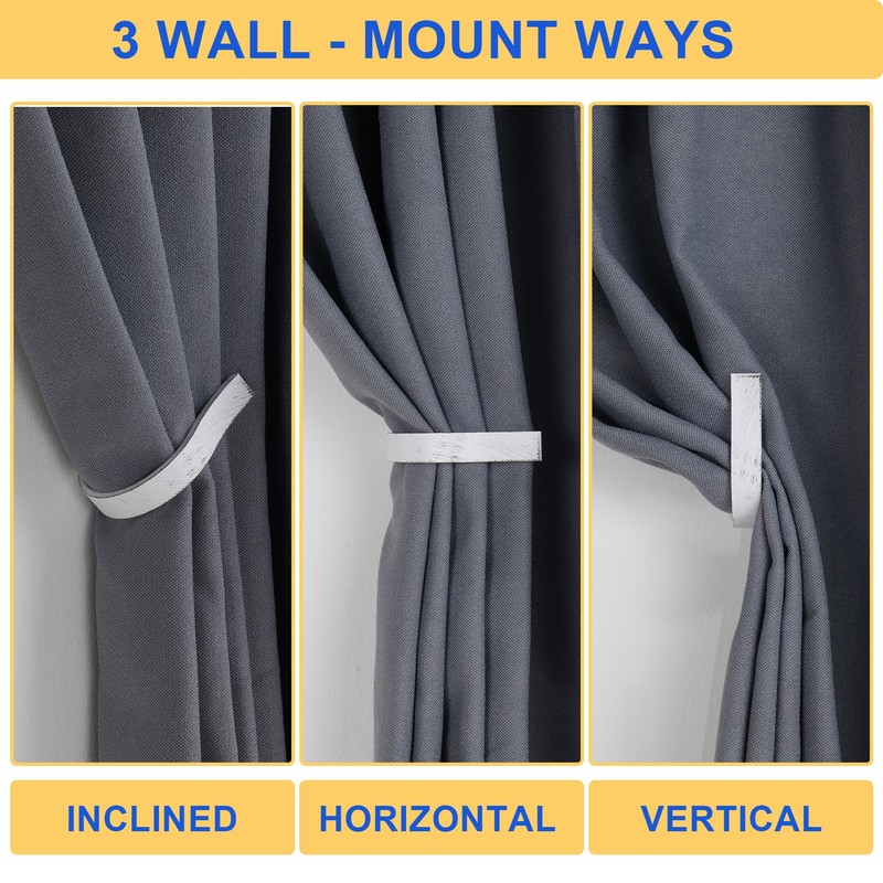 Mayrhyme White Wood Grain Curtain Holdbacks,Solid Aluminum Wall Mounted Curtain