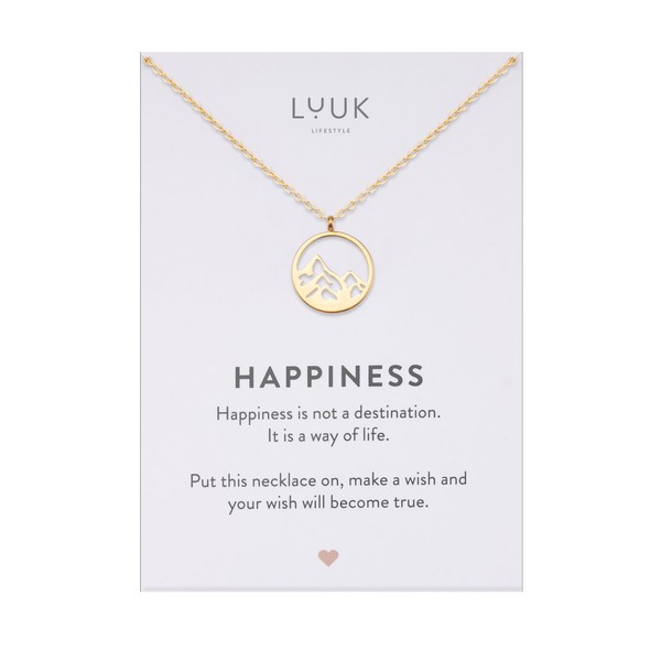 LUUK LIFESTYLE Filigrane Halskette mit Berggipfel Plättchen Anhänger und Happiness