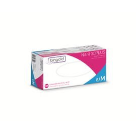 BINGOLD 30PLUS Disposable Nitrile Gloves, White, Size M, Pack of 100
