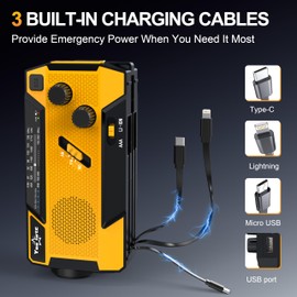 Hand Crank Emergency Radio 7400mWh (2000mAh) Solar Hand Crank Radio Built in 3 Charging Cables AM/FM/NOAA Weather Radio Battery Operated Hand Crank Charger for Emergency Supplies Survival Gear