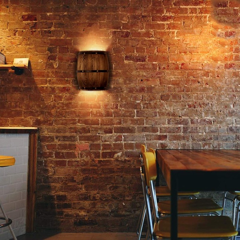 Newrays Antique Wood Wine Barrel Wall Sconce Lighting Fixture Up