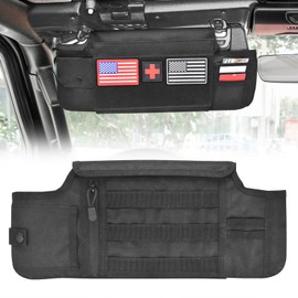 JYMAOYI Sun Visor Organizer Compatible with Wrangler JL & JT 2018-2025, Driver's Side Front Tactical Visor Storage Molle Webbing Visor Storage, car Sunglasses Clip, Multi-Pocket