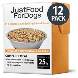 JustFoodForDogs Pantry Fresh Dog Food and Puppy Food, Human Quality Ingredients Natural Ready to Serve Soft Food for Dogs - Turkey & Whole Wheat Macaroni Wet Dog Food Pouches (Set of 12)