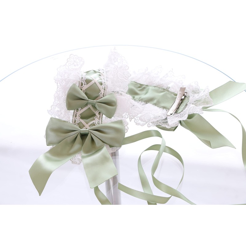 C-05-3 Light Green Maid Lolita Headband with Bow Gothic Hair