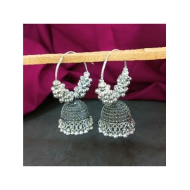 Efulgenz Antique Boho Oxidized Indian Earrings for Women Beaded Hoop Earrings Jhumka Jhumki Earrings Set Indian Oxidized Jewelry Dangle Earrings Bohemian Statement Jewelry for Women