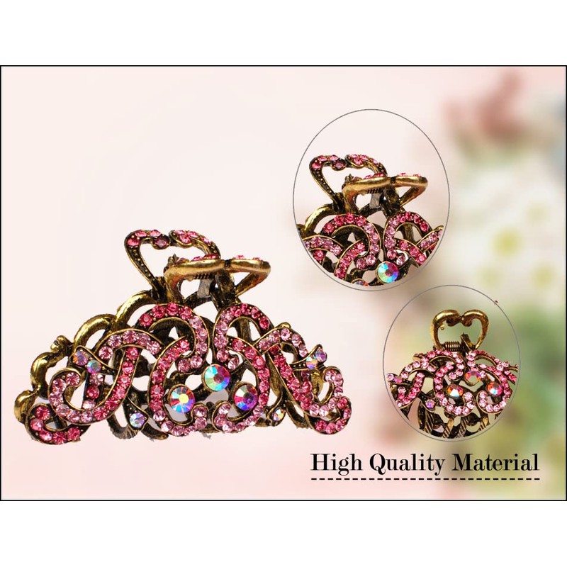 TROTH FASHION Metal Antique Gold Plated Hair Clips Women, Crystal