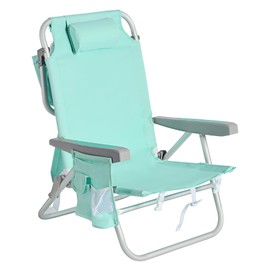 SUNNYFEEL Low Beach Chairs for Adults 5 Position Lay Flat, Portable Folding Backpack Beach Chair Heavy Duty with Cooler Bag, Cup Holder for Outdoor/Lawn/Picnic/Sand, Foldable Camping Chair