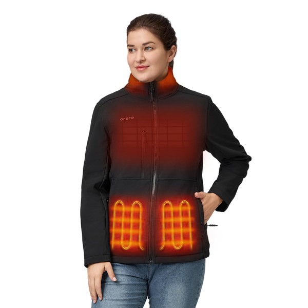 ORORO Women's 5 Heat Zones Softshell Heated Jacket with Battery,
