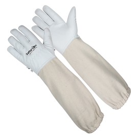 SAFTA Premium Quality Cow Hide Beekeeping Gloves, Bee keepers Gloves for Professionals, Long Sleeves, Elastic Cuffs Sting Proof Bee Gloves, Light Thorn proof Gardening Work Gloves. (S)