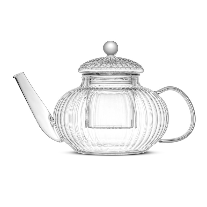 JoyJolt Fluted Glass Teapot Set 33.8oz w/Double Wall Glasses 13.5oz,