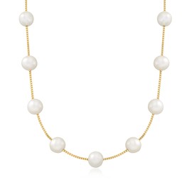 Ross-Simons 8-8.5mm Cultured Pearl Station Necklace in 18kt Gold Over Sterling. 18 inches