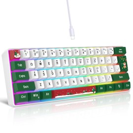 Snpurdiri 60% Wired Gaming Keyboard, RGB Backlit Small Ultra-Compact 61 Keys 60 Percent Gaming Keyboard for PC/Mac Gamer, Typist, Travel, Easy to Carry on Business Trip(Red Green White)