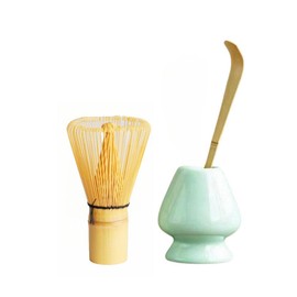 RuiJOTWAT 3-teiliges Matcha-Teeset, Bambus-Matcha-Schneebesen, Keramik, Teelöffel, geeignet für Teeservice-Zubehör, Grün