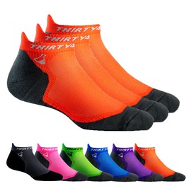 Thirty48 Ultralight Athletic Running Socks for Men and Women with Seamless Toe, Moisture Wicking, Cushion Padding (Medium - Women 7-8.5 // Men 8-9.5, [3 Pairs] Orange/Gray)