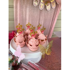 JeVenis 40 PCS Glittery Princess Cupcake Toppers Crown Cupcake Wrapper Crown Cupcake Toppers Baby Shower Cupcake Decorations for Birthday Baby Shower Party Decorations Supplies