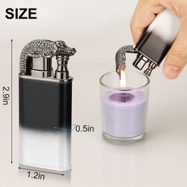 Magic Dual Flame Crocodile Lighter, Refillable Butane Torch Lighter Double Flame Lighter Switchable Windproof Jet & Soft Fire Cool Lighter Creative Gift for Men (Black+White Gradient, Without Gas)