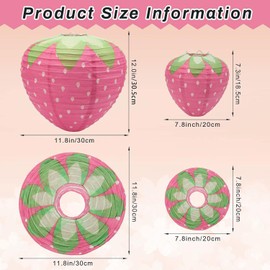 JIEFULL Strawberry Paper Lanterns, 8" & 12" Large Strawberry Hanging Lantern, Strawberry Hanging Decorations for Fruit Theme Birthday Party Decor(6 Pcs, Pink)