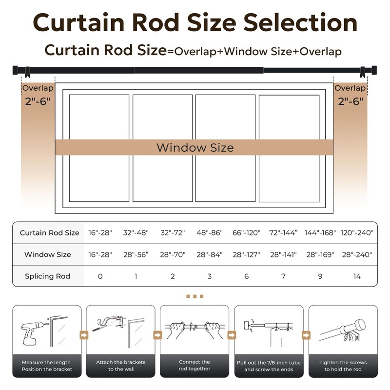 Zeerobee Curtain Rods for Windows 66 to 120, Bronze Curtain
