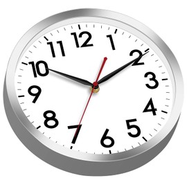 AKCISOT Wall Clock 14 Inch Large Silent Wall Clocks Battery Operated, Silver Modern Non-Ticking Clock Decorative for Living Room,Kitchen,Bathroom,Bedroom,Office,Home,Classroom,School