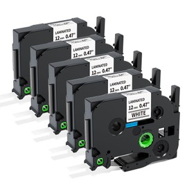 MarkDomain TZe Tz Tape 12mm 0.47 Laminated White Compatible with Brother P-Tcouch Label Maker PT-D210 PT-H110 PT-D220 PT-1880 1180 2030, TZe-231 Black Ink on White 1/2" TZe Tz Tape Refills, 5 PK